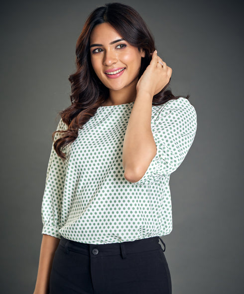 Polka Dot Print Puff Sleeve Blouse